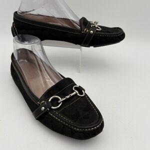 Coach Scarlet Loafers Size 10M Black Signature Canvas Bit Driver Flats Shoes